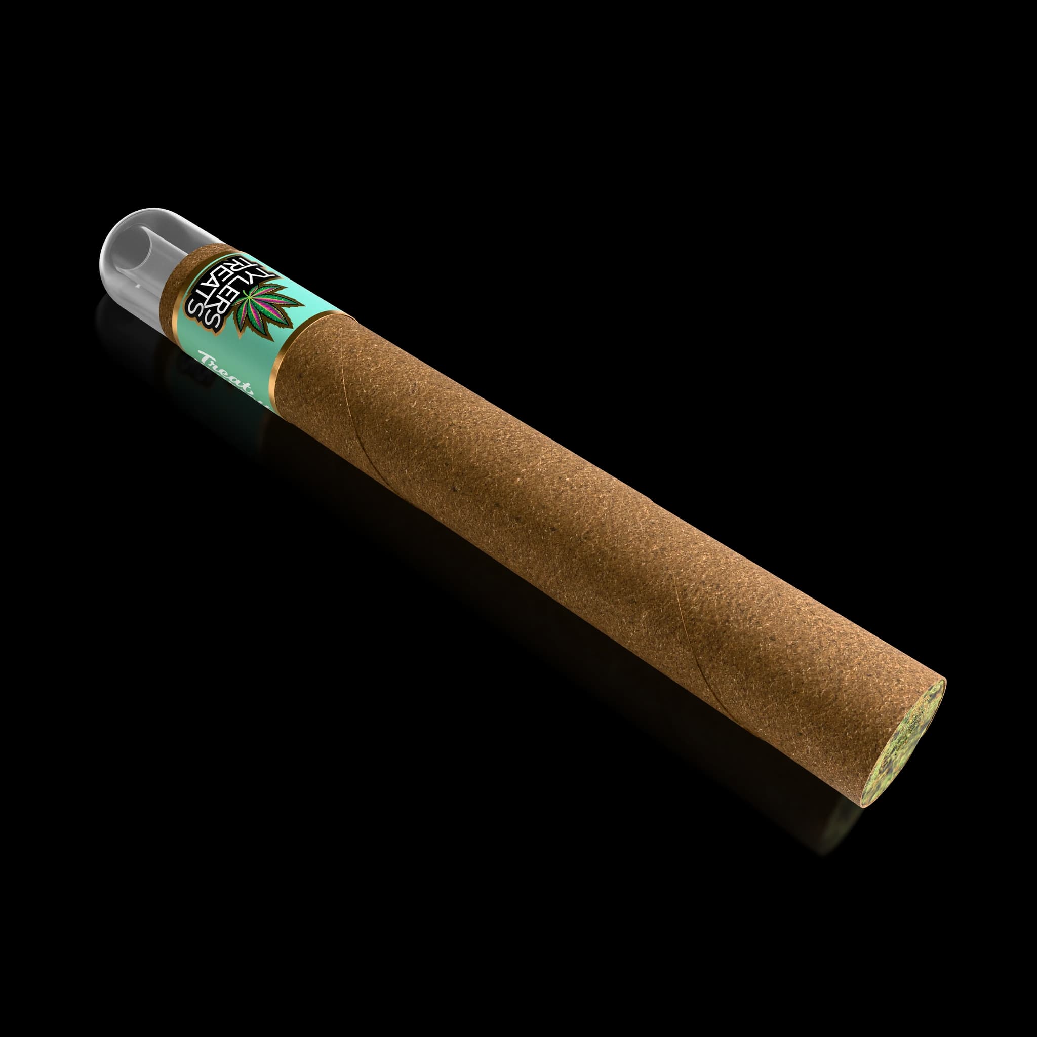 Tyler’s Treats 1.2g glass tip blunt with a green Hybrid band